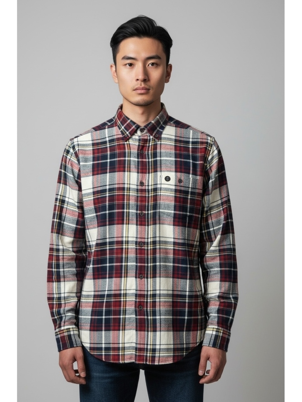 Weatherproof Vintage Men's Small Evening Navy Plaid Button-Up Shirt